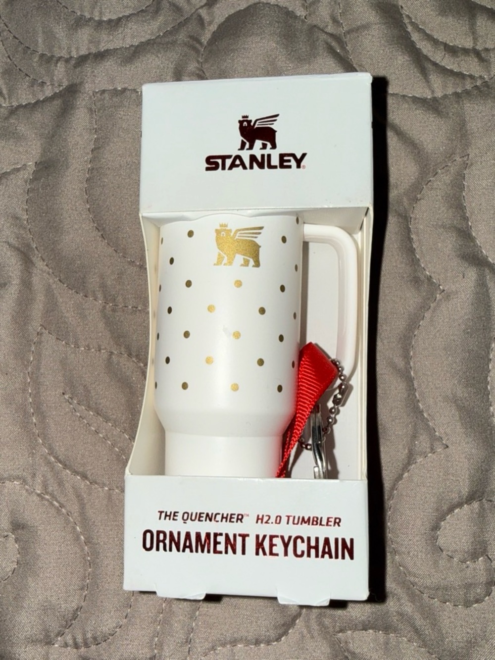 Stanley White and Gold Polka Dot Ornament Keychain